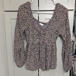 Japna Black and Cream Patterned Blouse